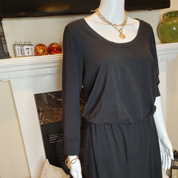 SPLENDID LONG SLEEVE MODAL & PIMA COTTON MAXI DRESS, BLACK M - Picture 8 of 12